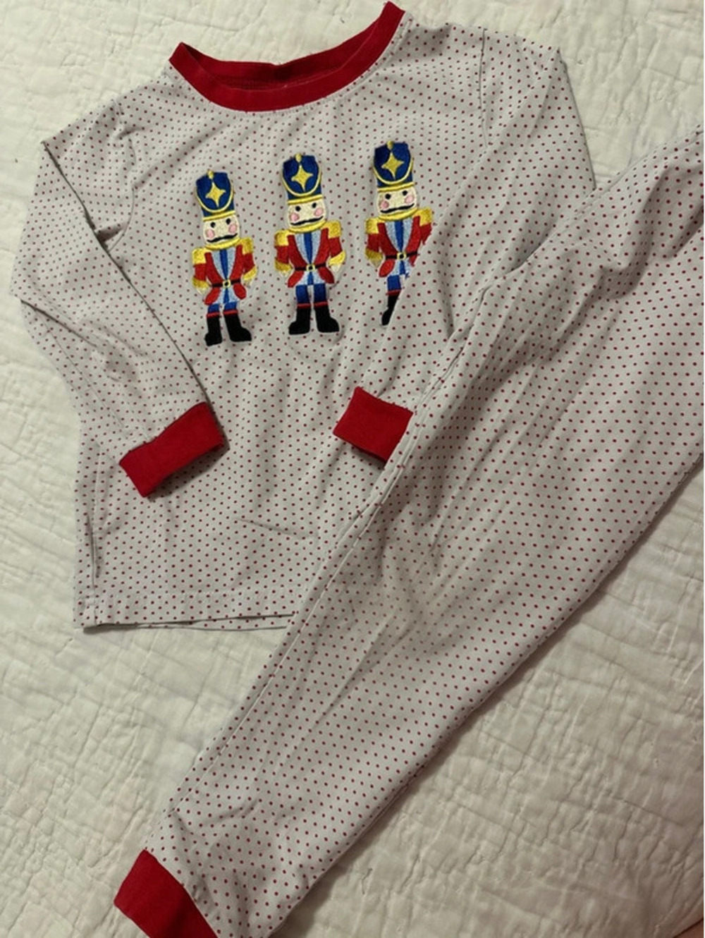 Cecil & Lou Embroidered Christmas/Nutcracker Red Polka-Dot Long-Sleeve Pajamas